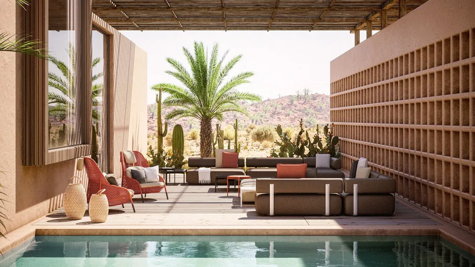 Dedon Ahnda outdoor furniture, ahnda  combined with brixx  at a house in the middle of the mysterious desert