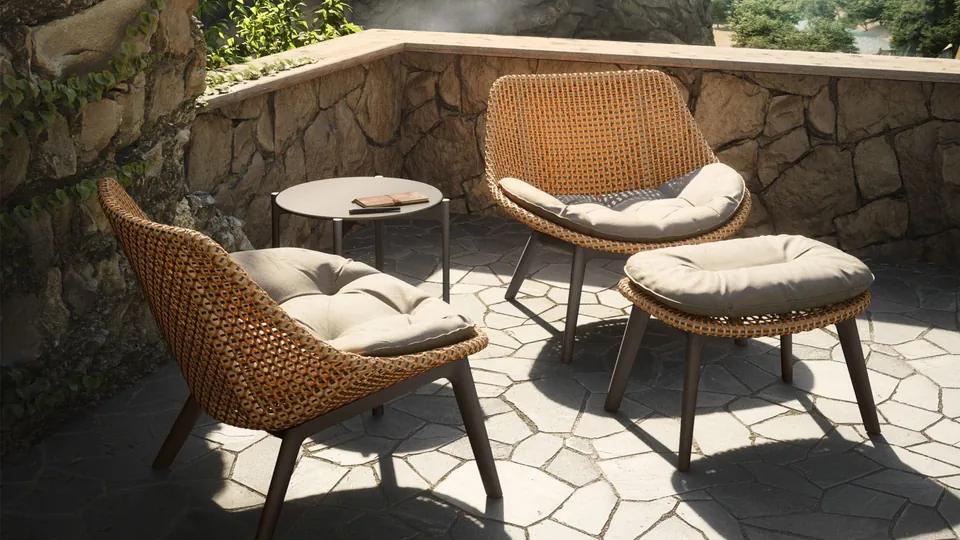 Dedon Mbrace Alu outdoor furniture, set up outdoors