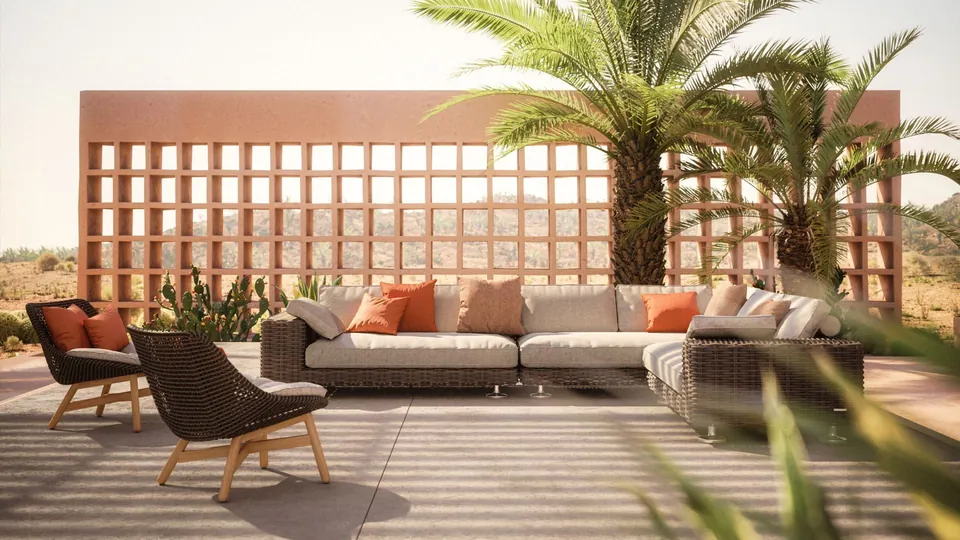 Dedon Mbrace outdoor furniture, set up outdoors