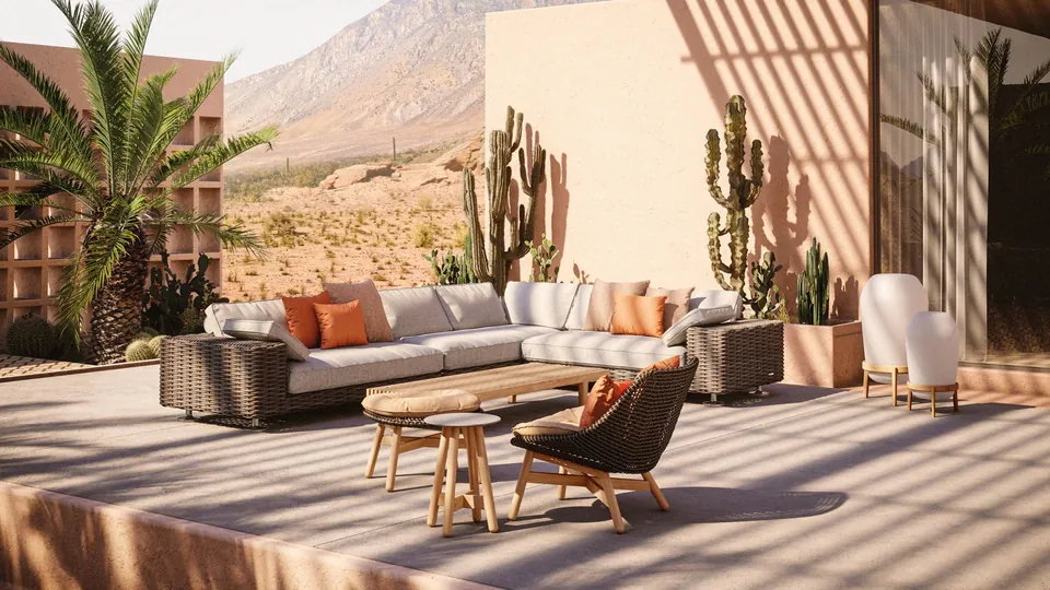 Dedon Paros outdoor furniture, set up outdoors