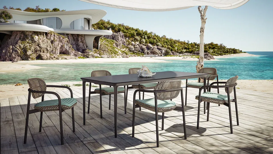 Dedon Roii outdoor furniture, set up outdoors