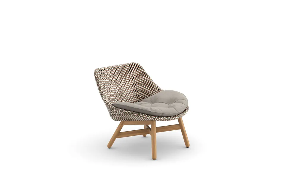 Dedon Mbrace club chair in Chestnut fiber, outdoor lounge chair with teak legs